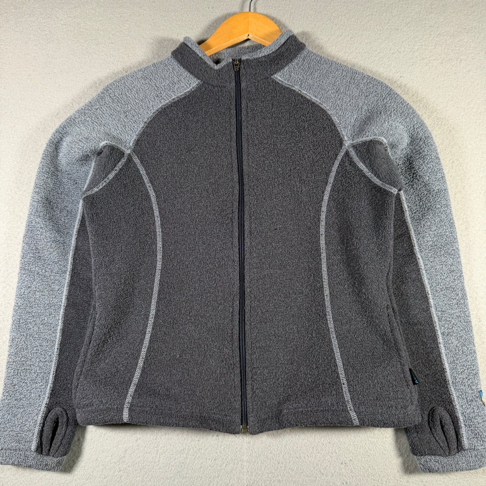 Kuhl Womens Full Zip Fleece Jacket Gray Thumbholes Mock Neck Two Tone Active S